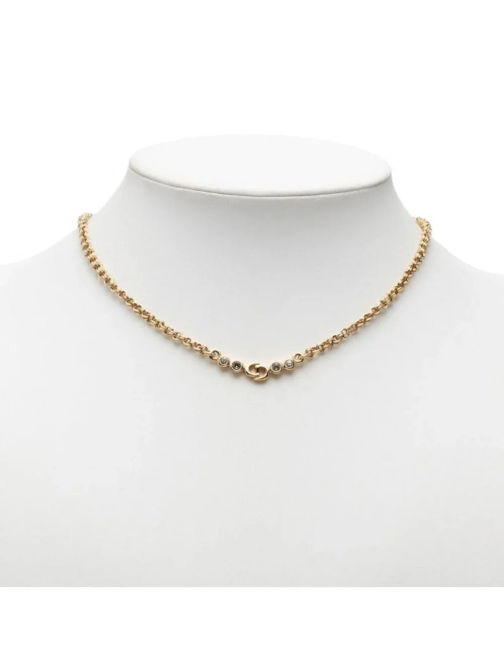 Dior CD Logo Chain Pendant Gold Plated Rhinestone